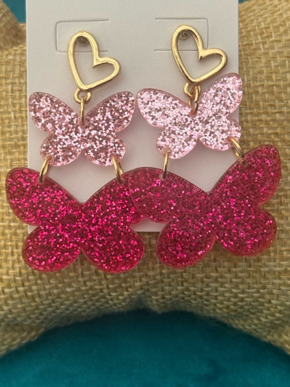 Glitter Butterfly Dangle Earrings Multicolor Pink